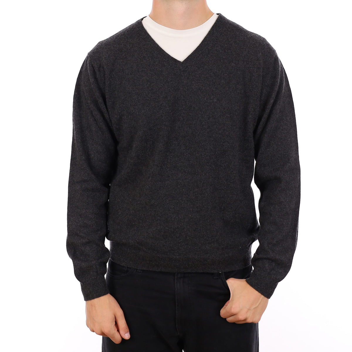 Men's Charcoal Grey Cashmere V Neck Jumper XL
