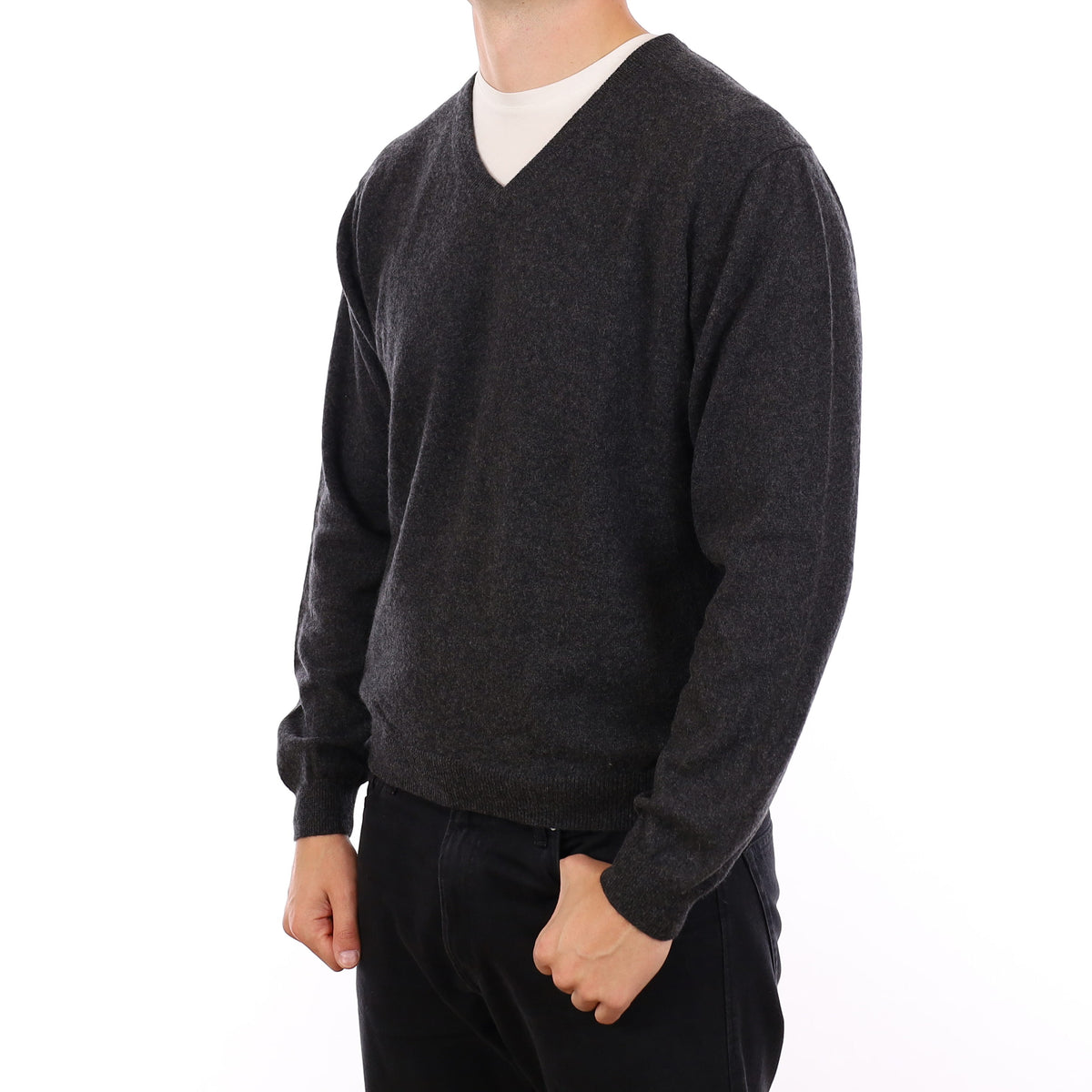 Men's Charcoal Grey Cashmere V Neck Jumper XL