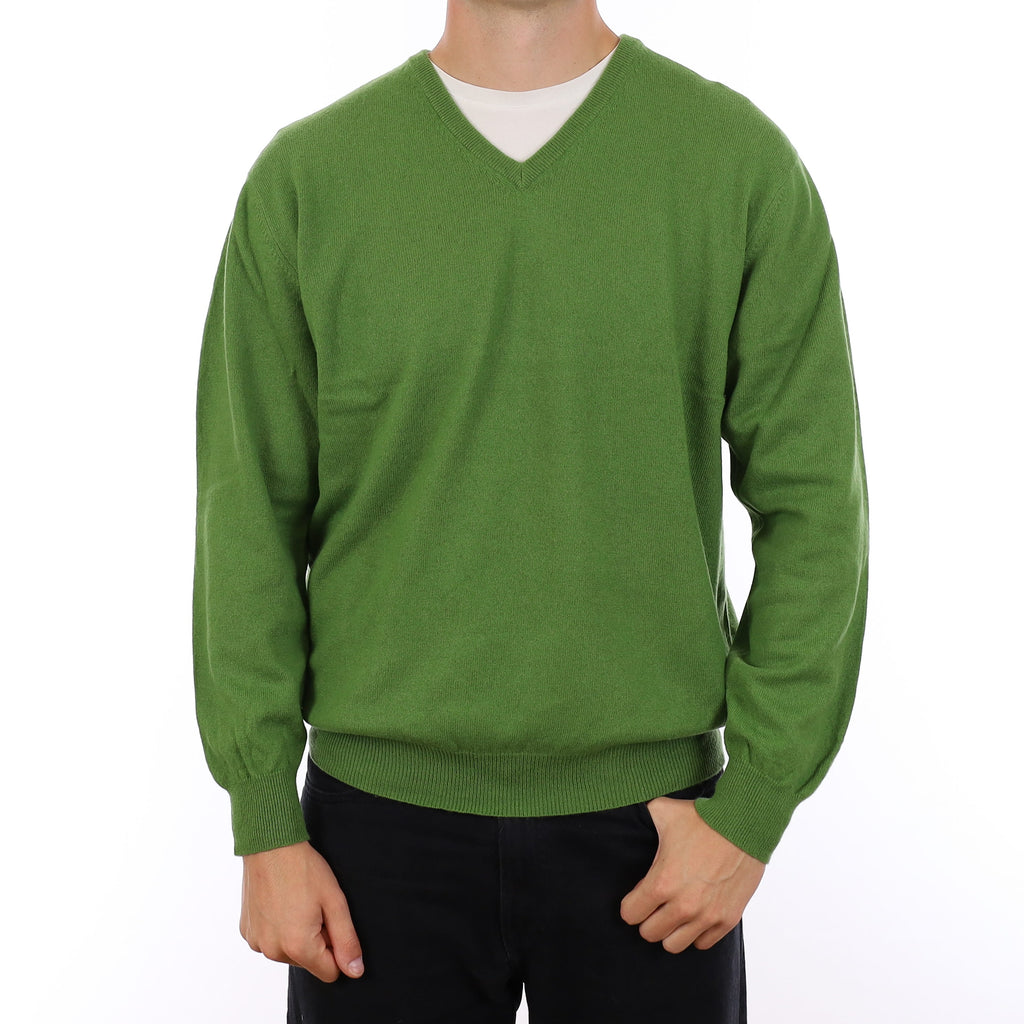 Men's Fern Green Cashmere V Neck Jumper XL