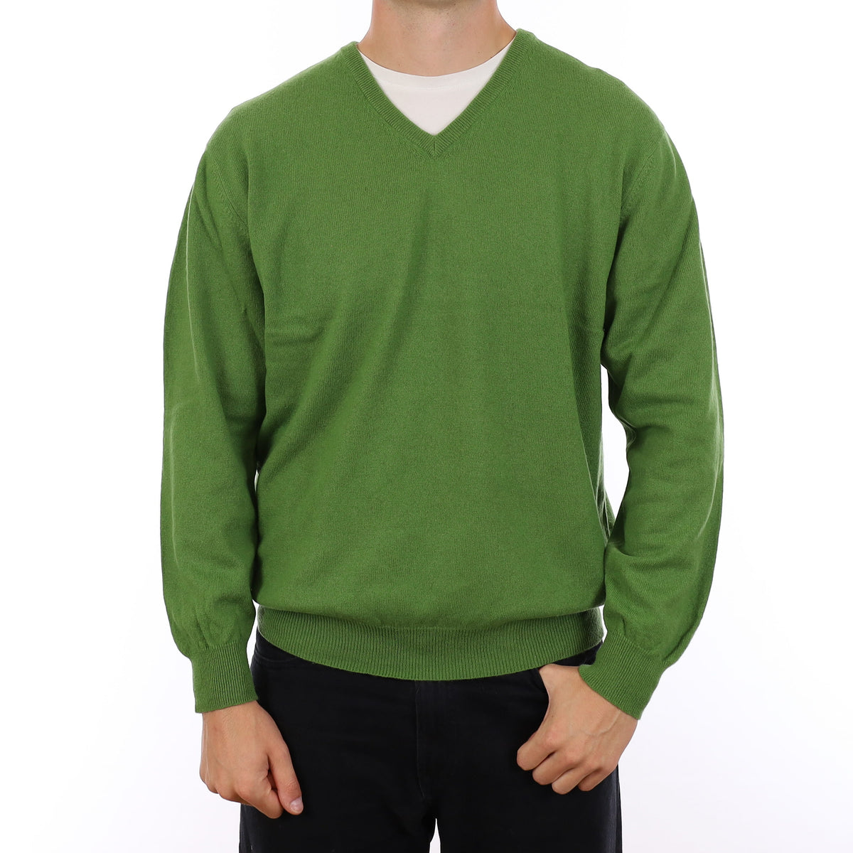 Men's Fern Green Cashmere V Neck Jumper XL