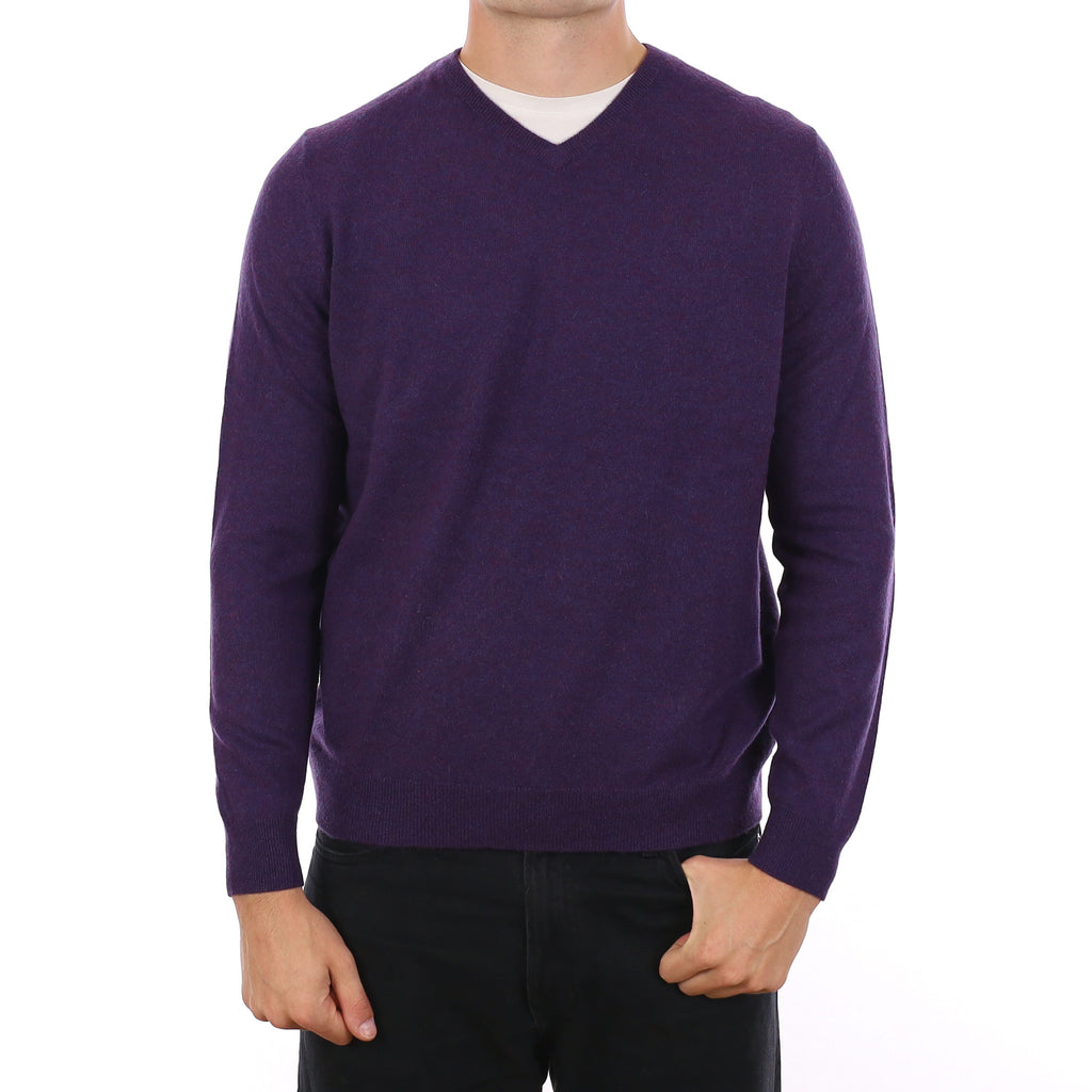 Men's Grape Purple Cashmere V Neck Jumper XL