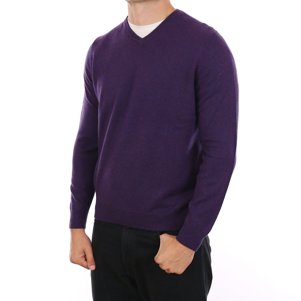 Men's Grape Purple Cashmere V Neck Jumper XL