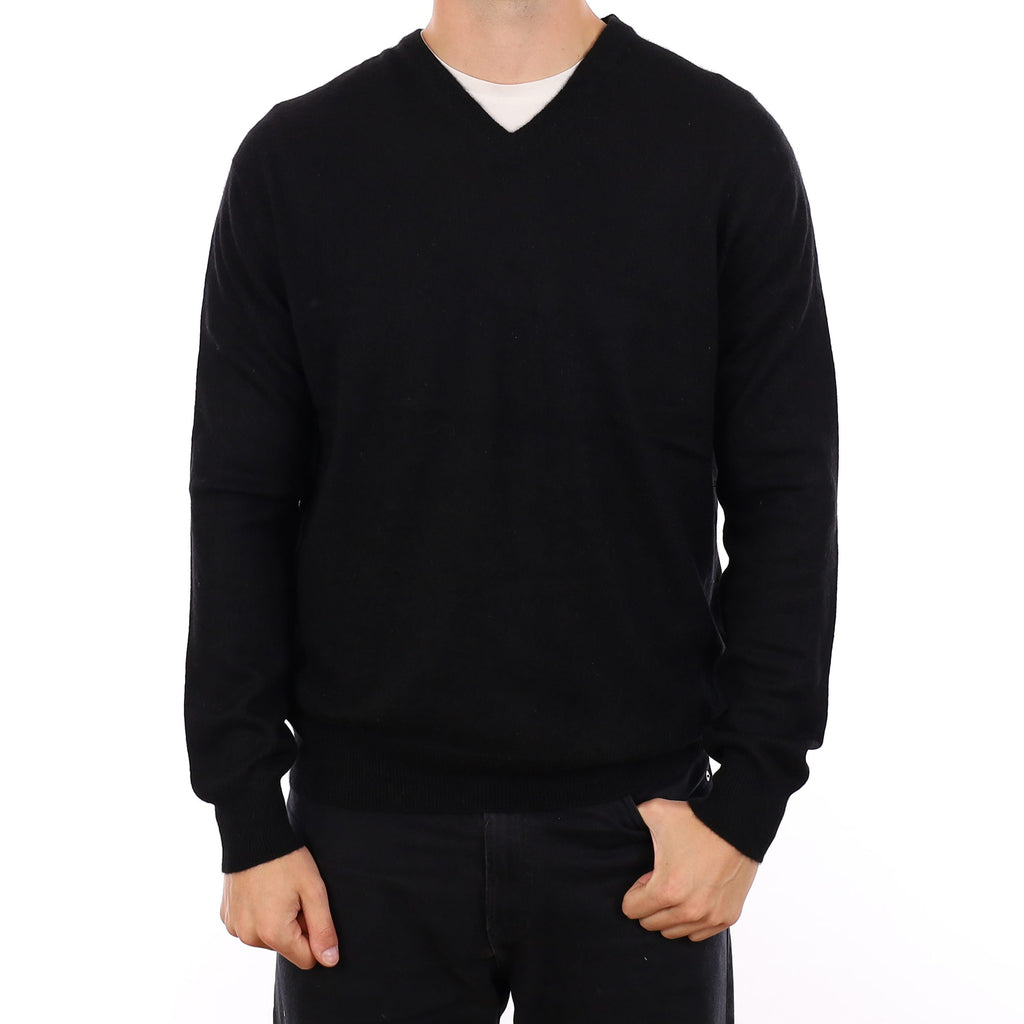 Men's Black Cashmere V Neck Jumper XL