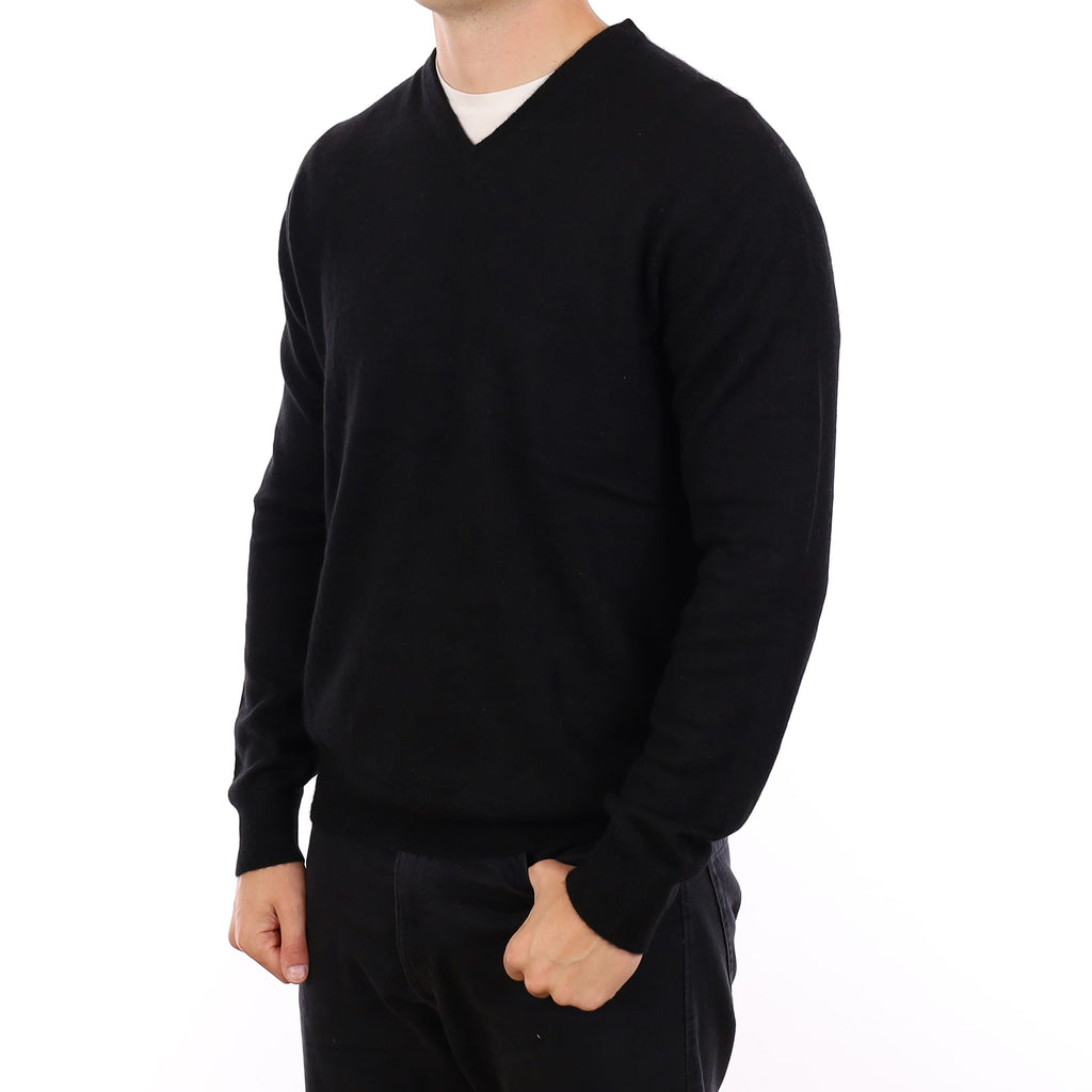 Men's Black Cashmere V Neck Jumper XL