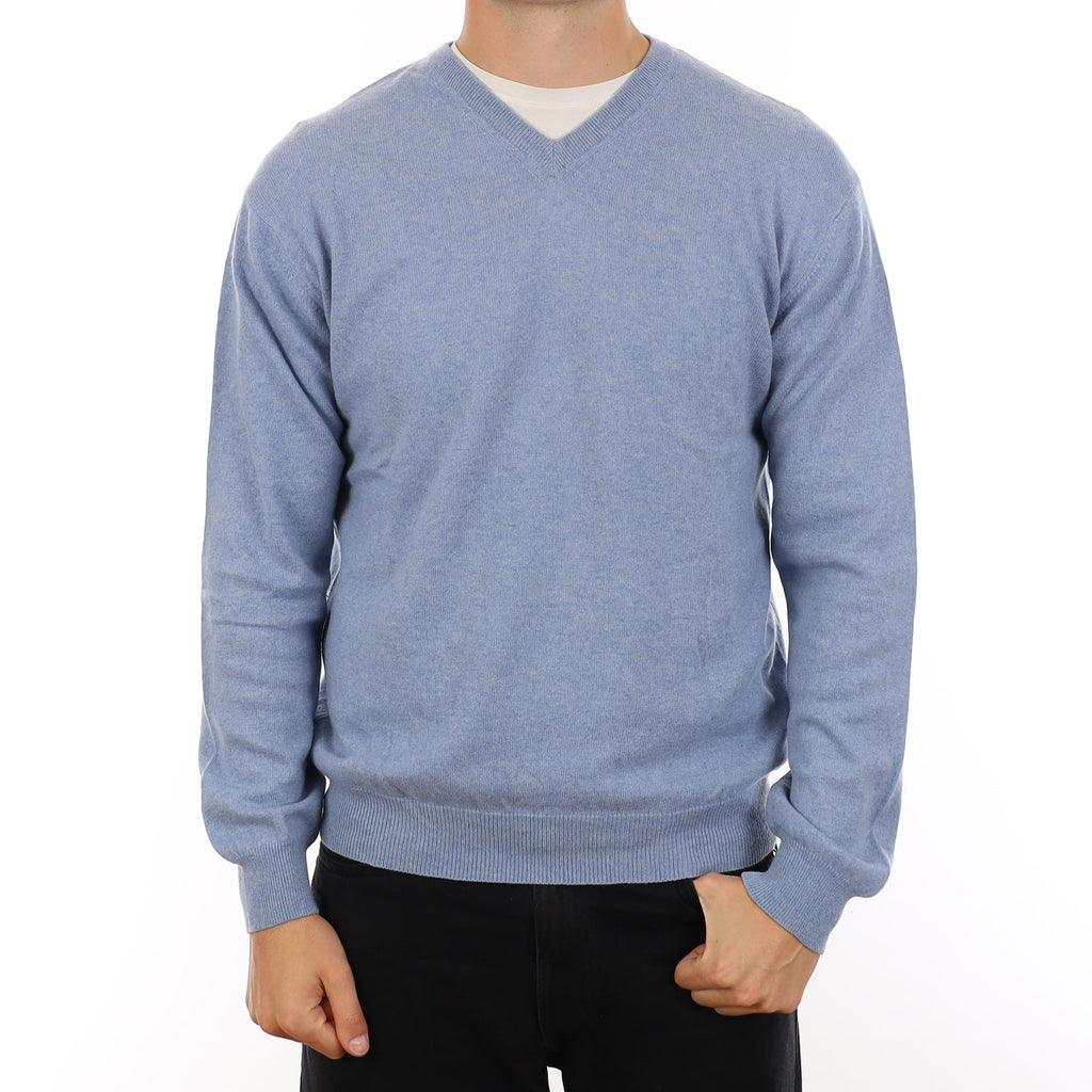 Men's Baby Blue Cashmere V Neck Jumper XL