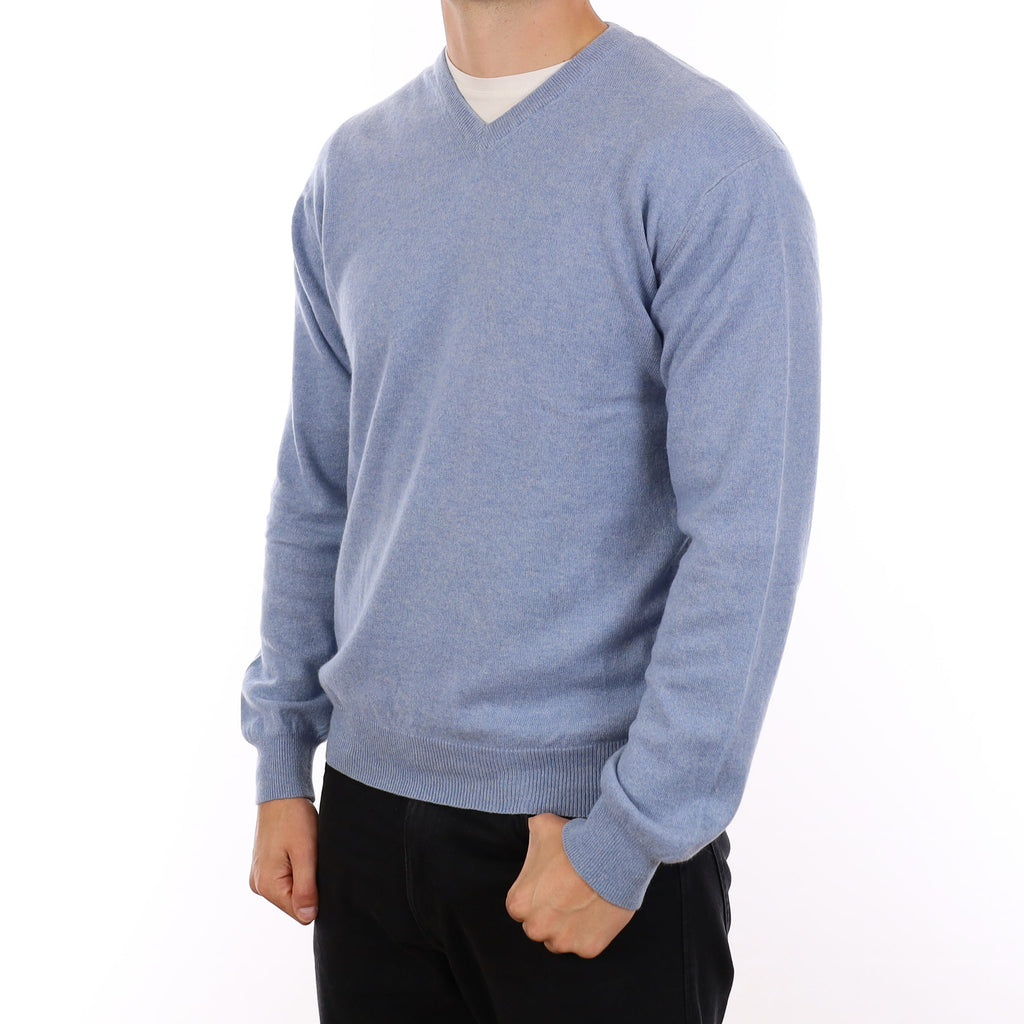 Men's Baby Blue Cashmere V Neck Jumper XL