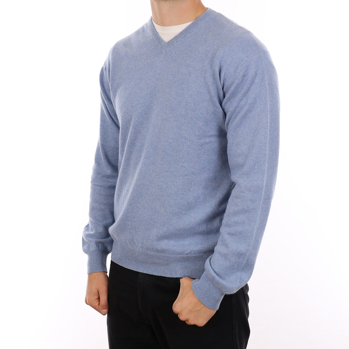 Men's Baby Blue Cashmere V Neck Jumper XL