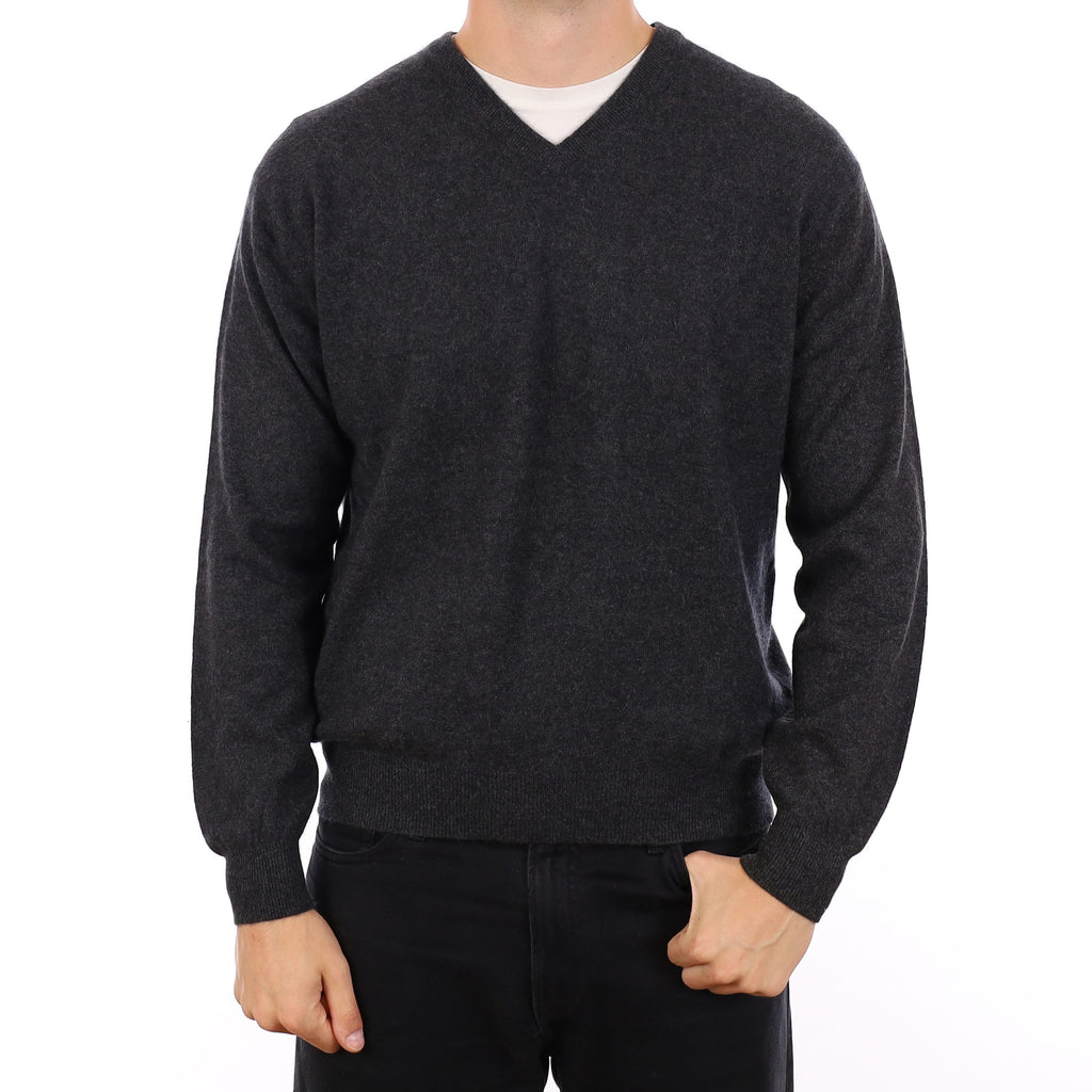 Men's Charcoal Grey Cashmere V Neck Jumper XL