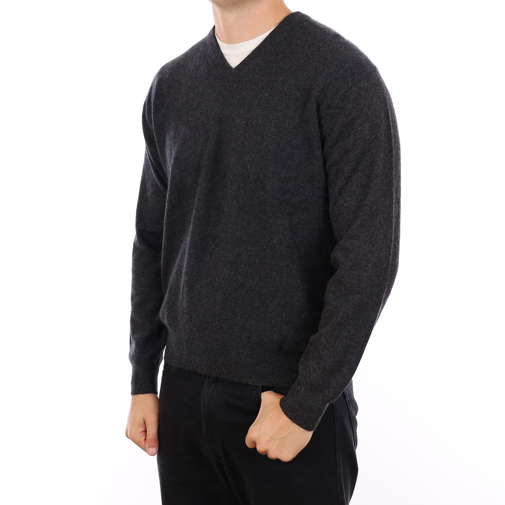 Men's Charcoal Grey Cashmere V Neck Jumper XL
