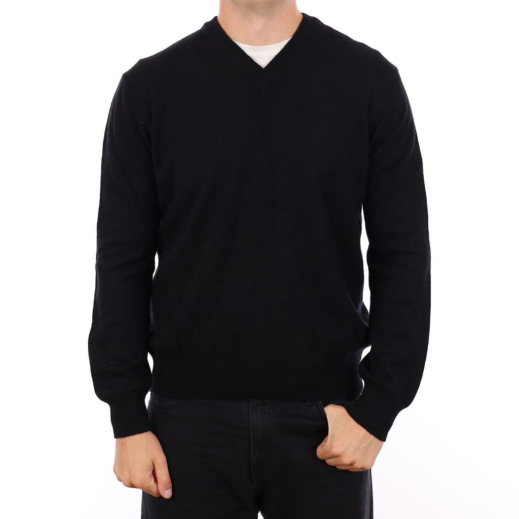 Men's Black Cashmere V Neck Jumper XL