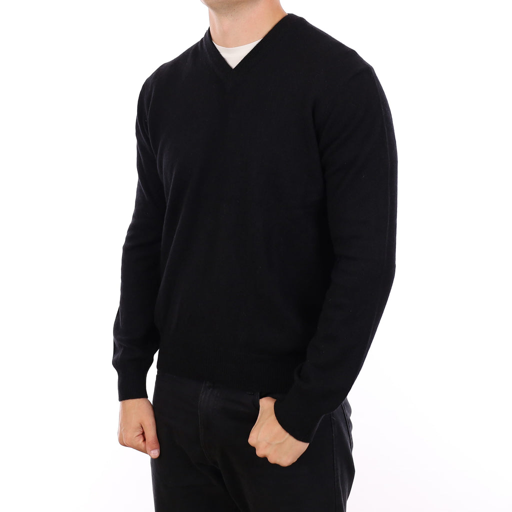 Men's Black Cashmere V Neck Jumper XL
