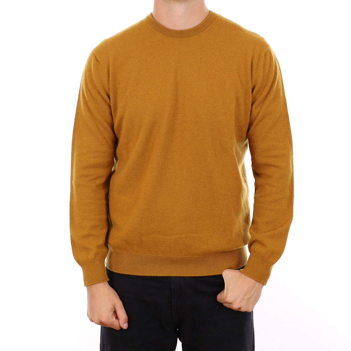 Men's Brand New Scottish Turmeric Yellow Cashmere Crew Neck Jumper XL