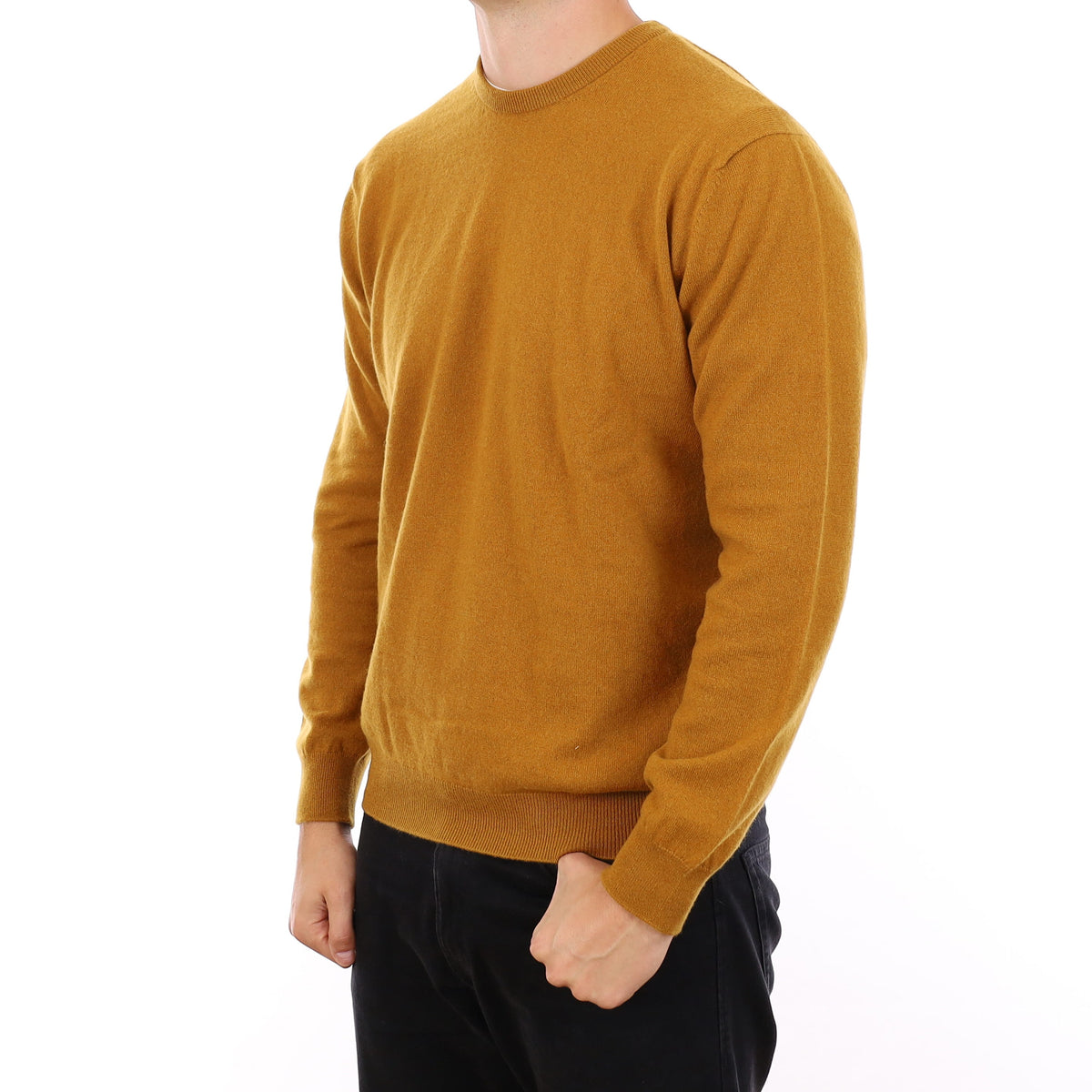 Men's Brand New Scottish Turmeric Yellow Cashmere Crew Neck Jumper XL