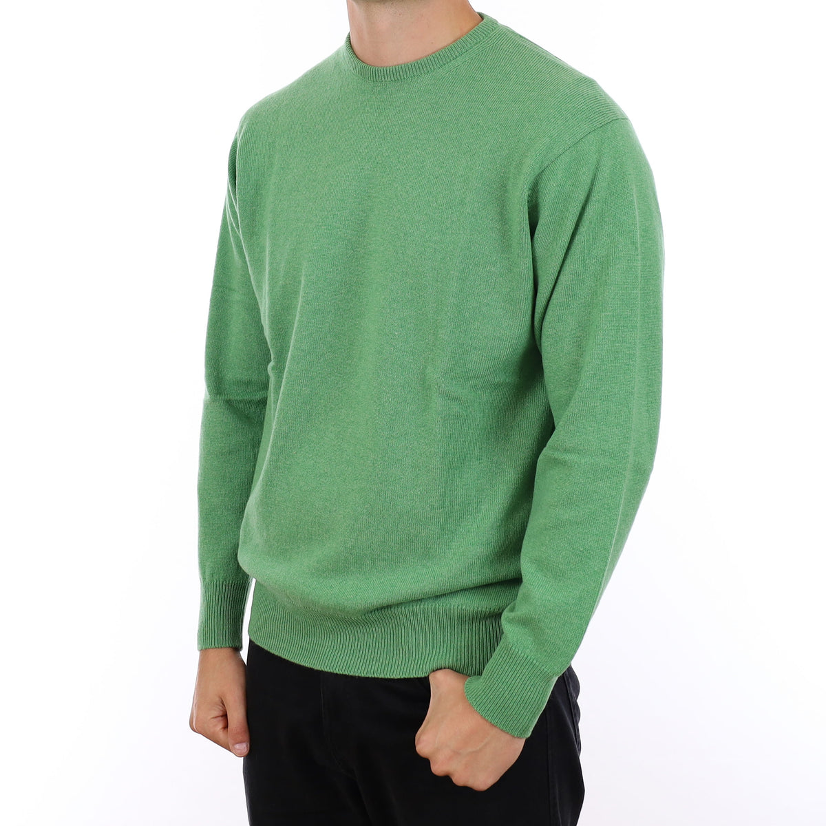 Men's Brand New Scottish Apple Green Cashmere Crew Neck Jumper XL