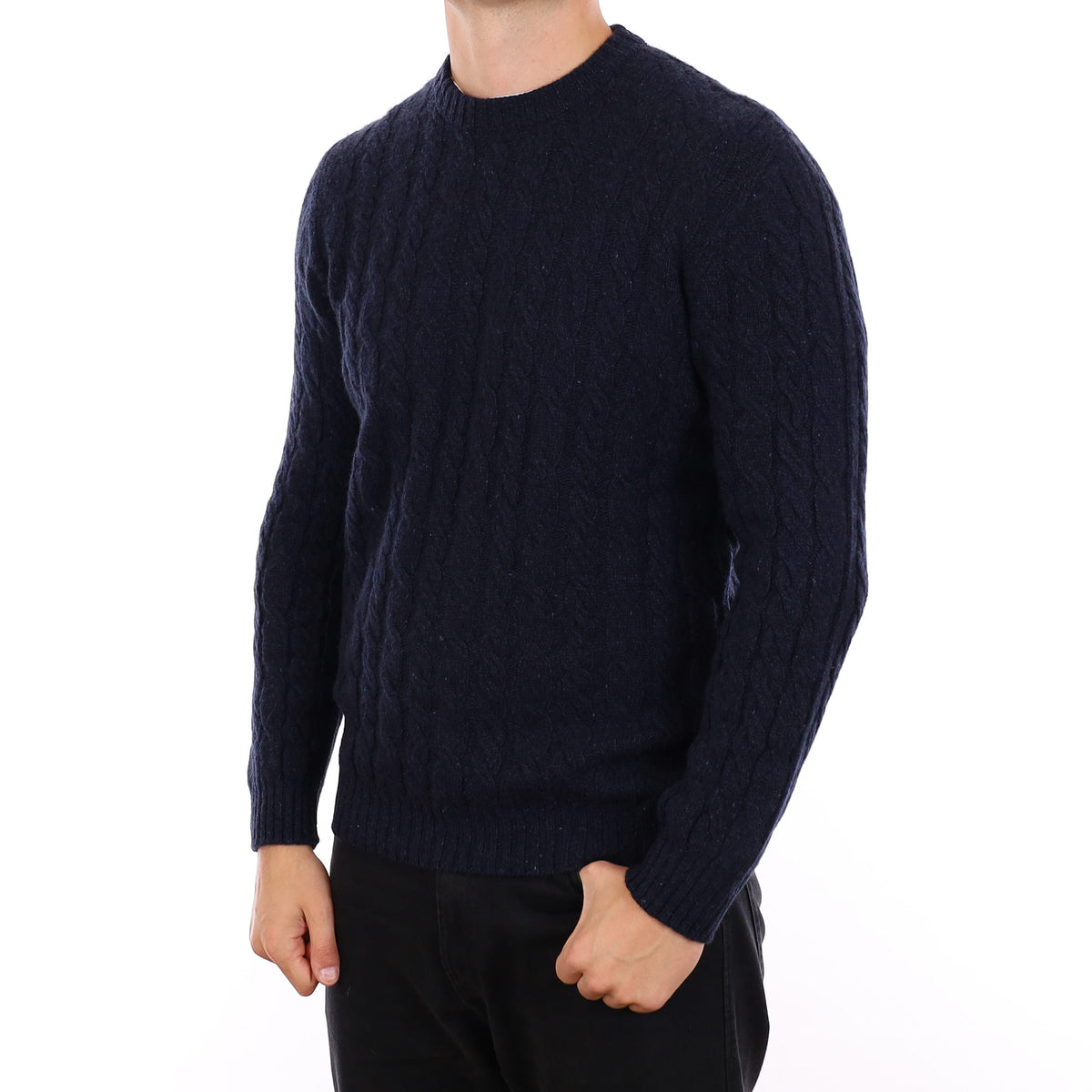 Men's Brand New Scottish Midnight Blue Marl Cashmere Crew Neck Jumper XL
