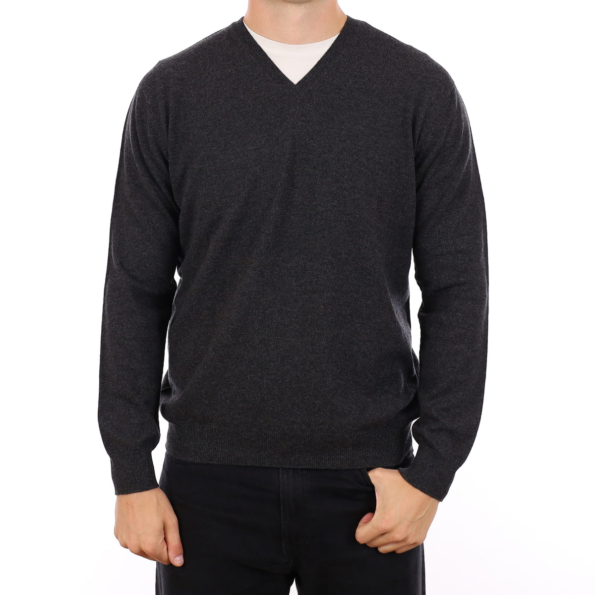 Men's Brand New Scottish Granite Grey Cashmere V Neck Jumper XL