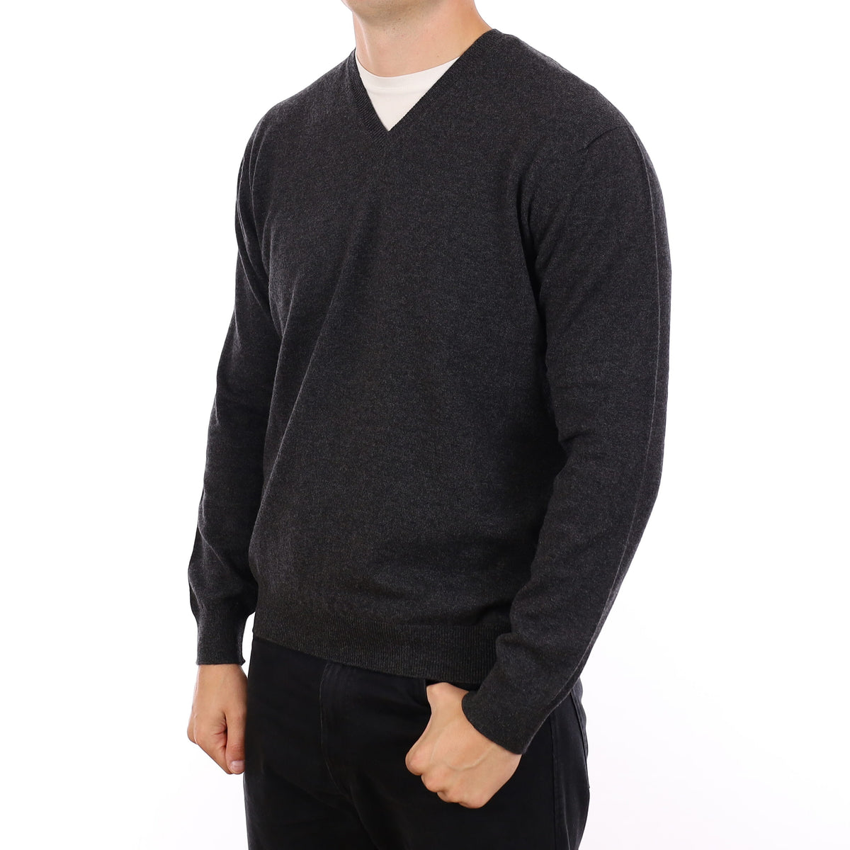 Men's Brand New Scottish Granite Grey Cashmere V Neck Jumper XL