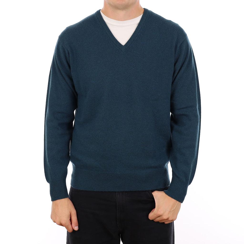 Men's Brand New Scottish Petrol Blue Cashmere V Neck Jumper XL