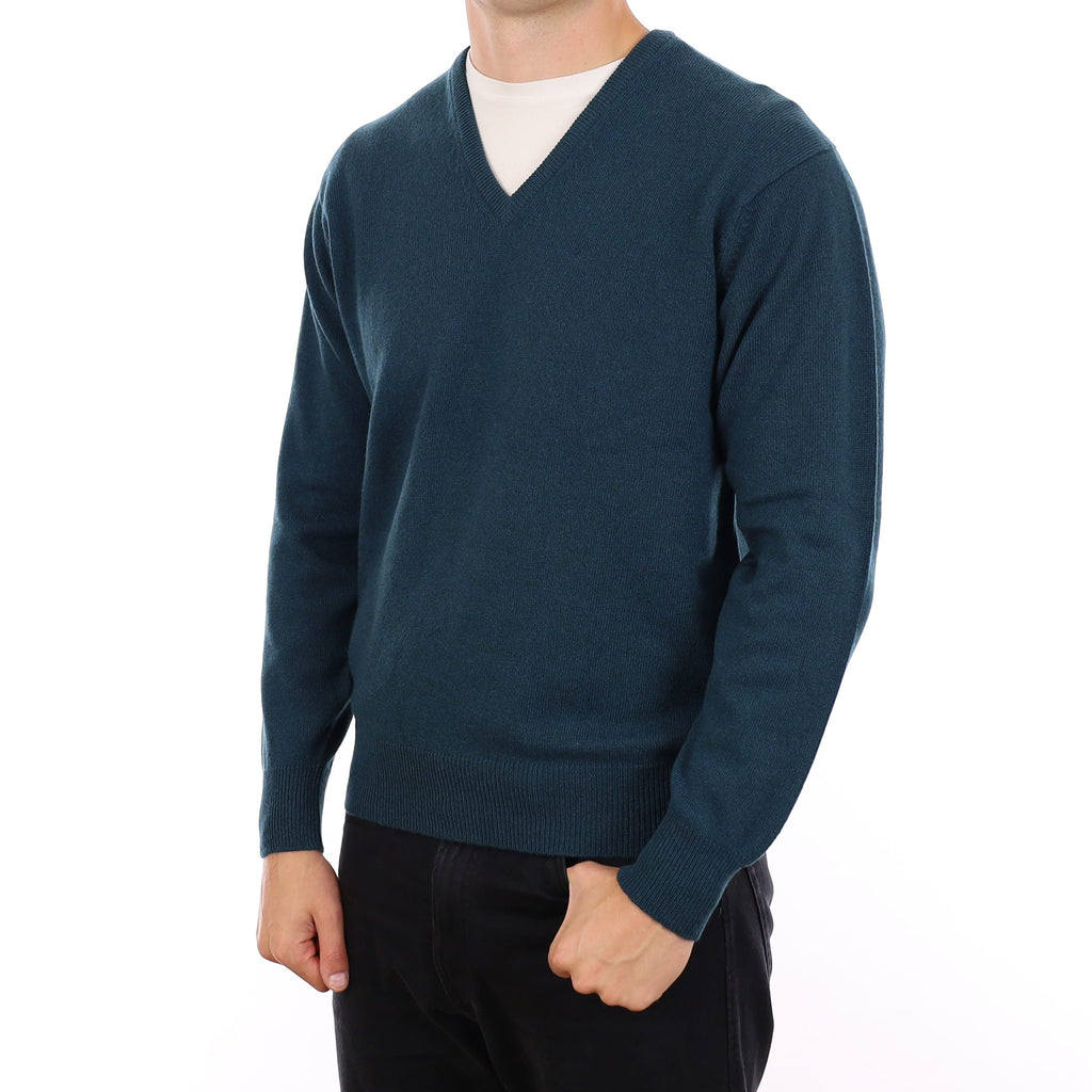 Men's Brand New Scottish Petrol Blue Cashmere V Neck Jumper XL