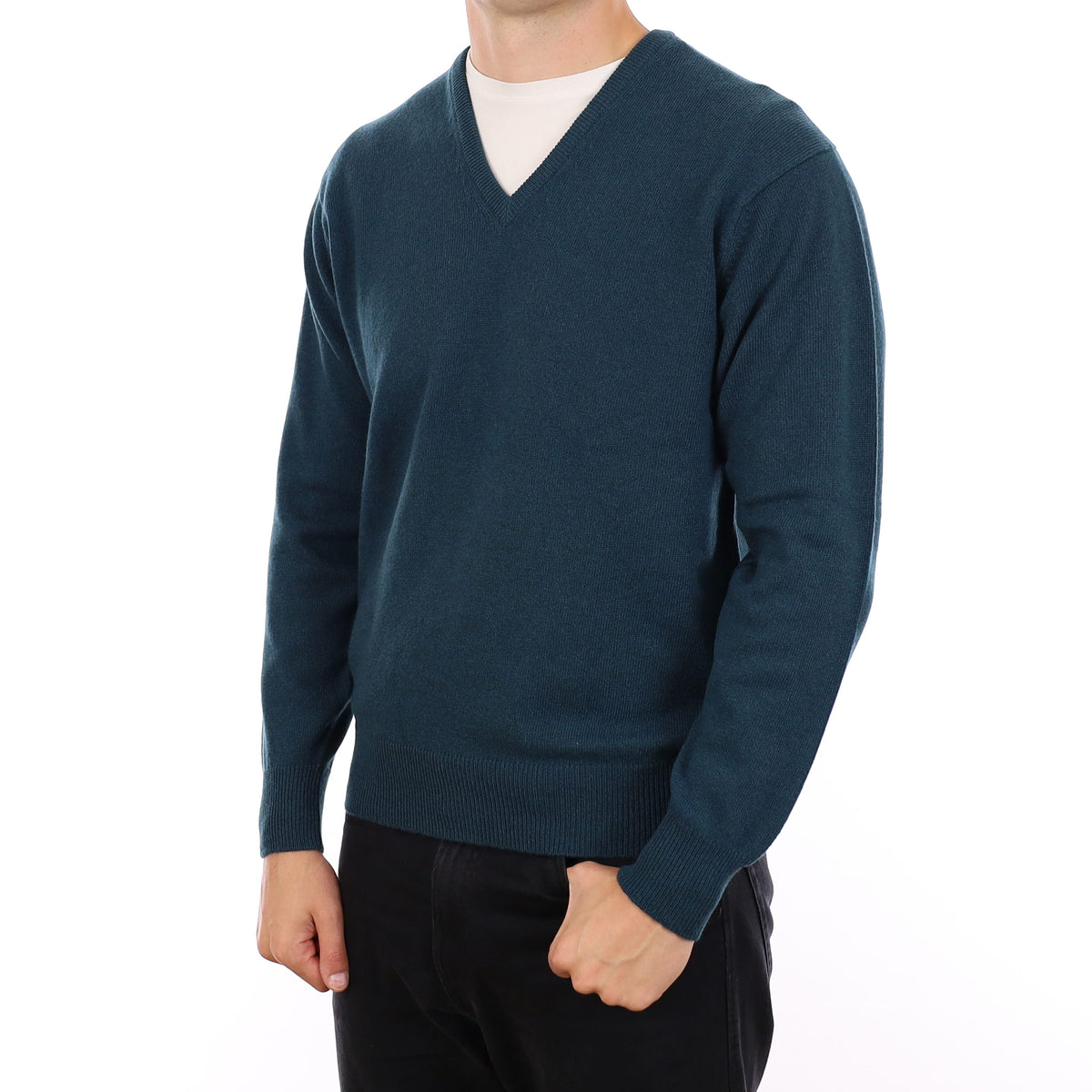 Men's Brand New Scottish Petrol Blue Cashmere V Neck Jumper XL
