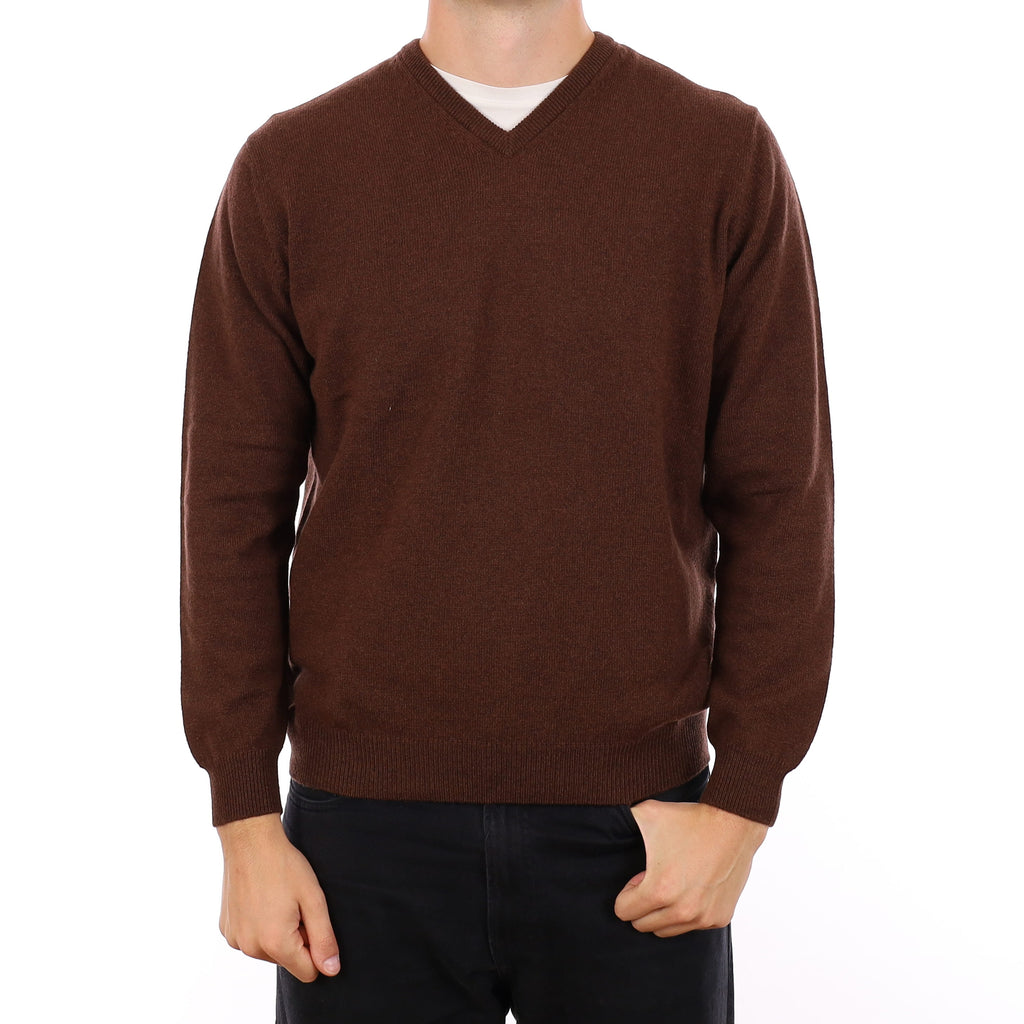 Men's Brand New Scottish Chocolate Brown Cashmere V Neck Jumper XL