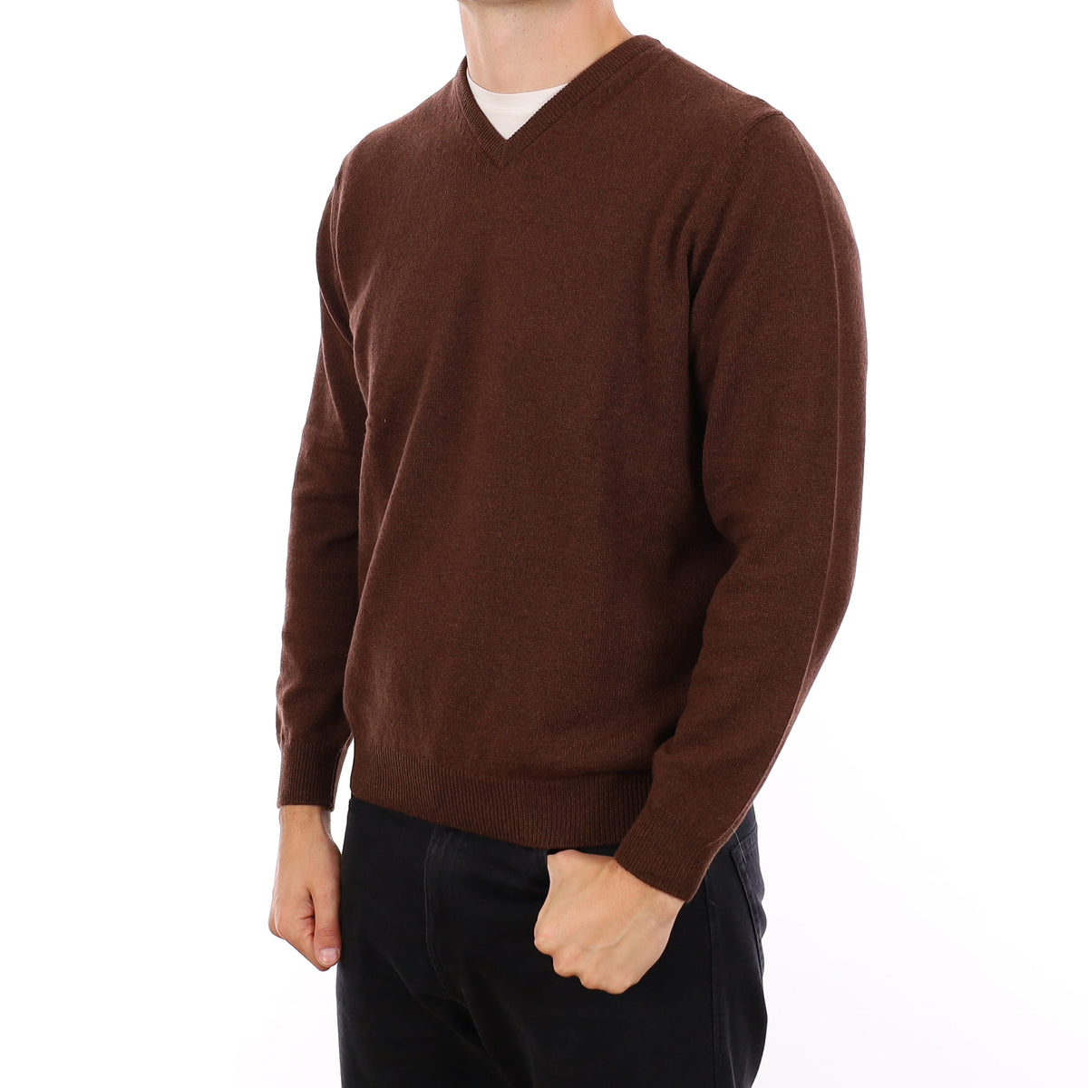 Men's Brand New Scottish Chocolate Brown Cashmere V Neck Jumper XL