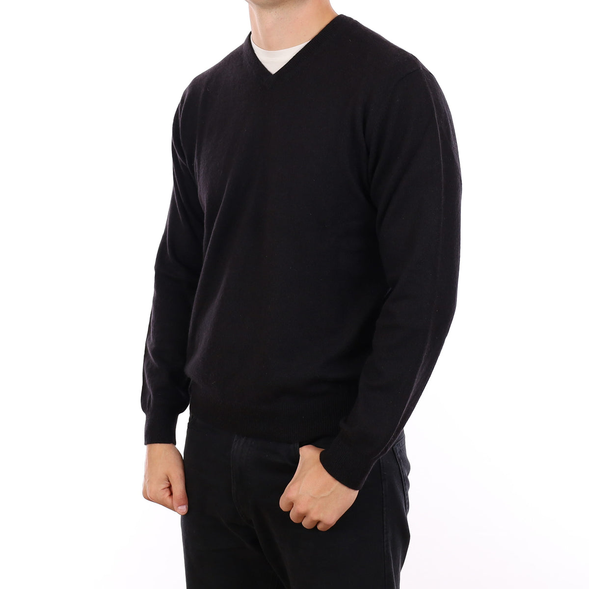 Men's Black Cashmere V Neck Jumper XL