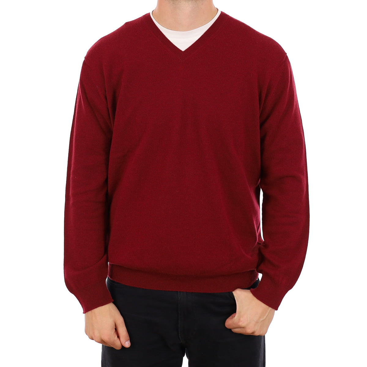 Men's Brand New Scottish Maroon Red Cashmere V Neck Jumper XXL