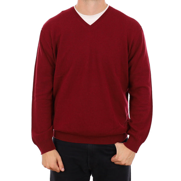 Men's Brand New Scottish Maroon Red Cashmere V Neck Jumper XXL