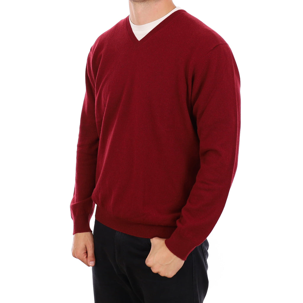 Men's Brand New Scottish Maroon Red Cashmere V Neck Jumper XXL