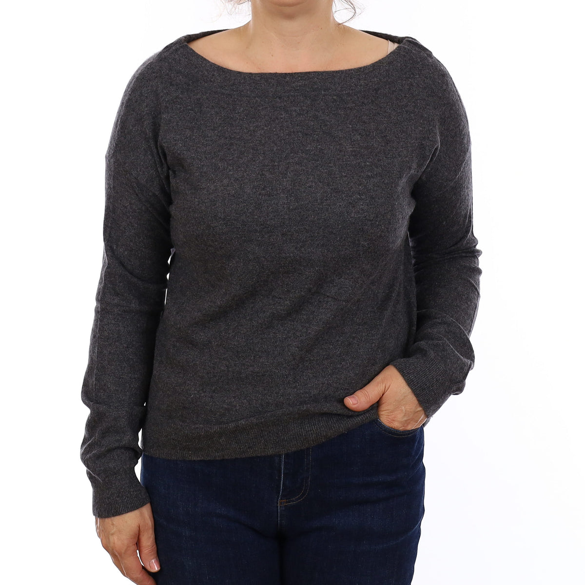 Vince Charcoal Grey Cashmere Boat Neck Jumper Medium