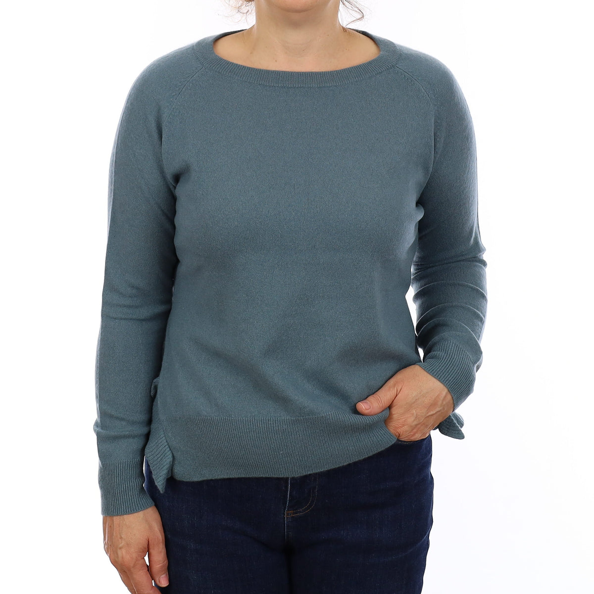 Repeat Teal Blue Cashmere Crew Neck Jumper Medium