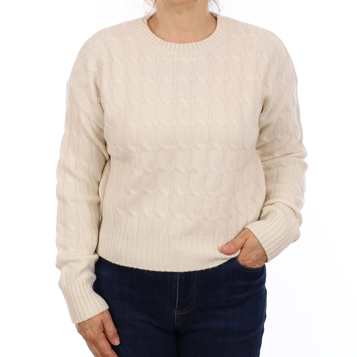 Marea Ivory Junky Cable Cashmere Crew Neck Jumper Medium