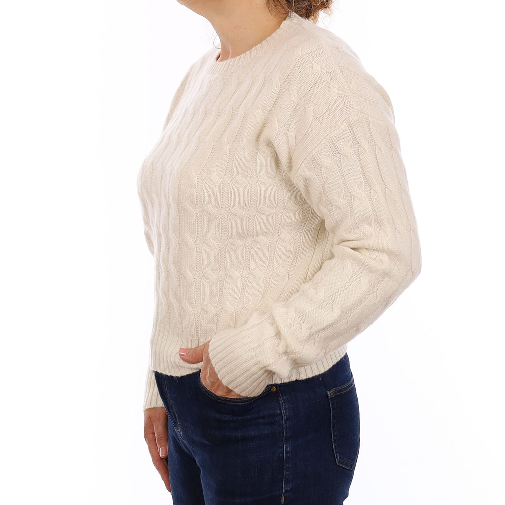 Marea Ivory Junky Cable Cashmere Crew Neck Jumper Medium