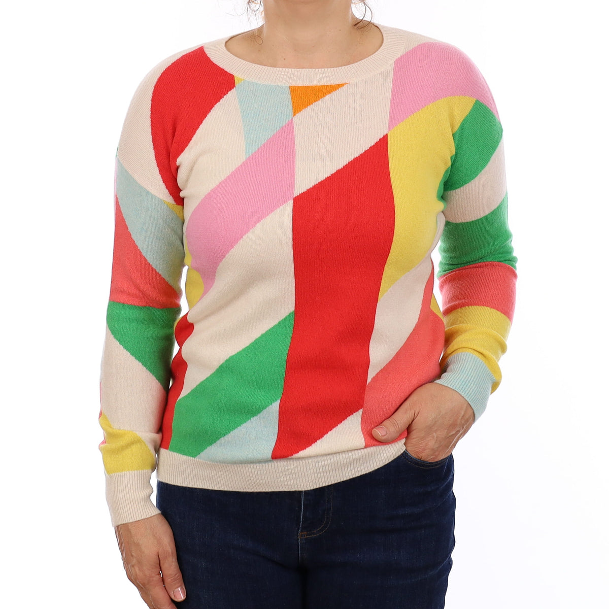 Vibrant Colour Block Cashmere Crew Neck Jumper Medium