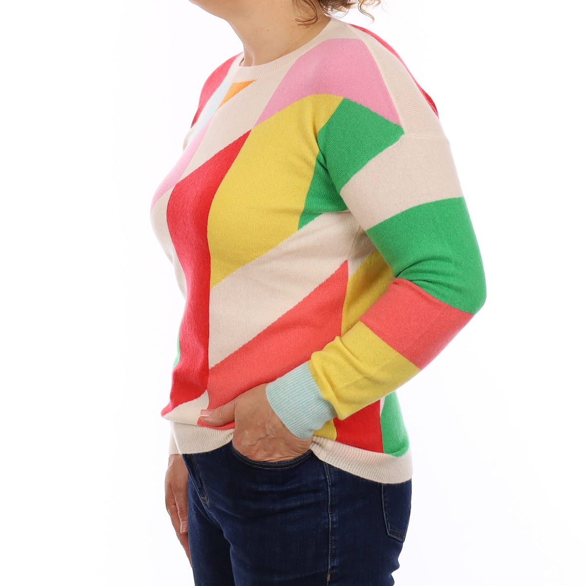 Vibrant Colour Block Cashmere Crew Neck Jumper Medium