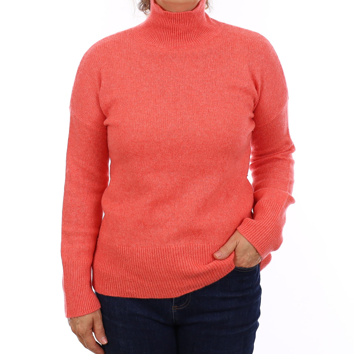 Jigsaw Coral Pink Cashmere Chunky Knit Turtleneck Jumper Medium