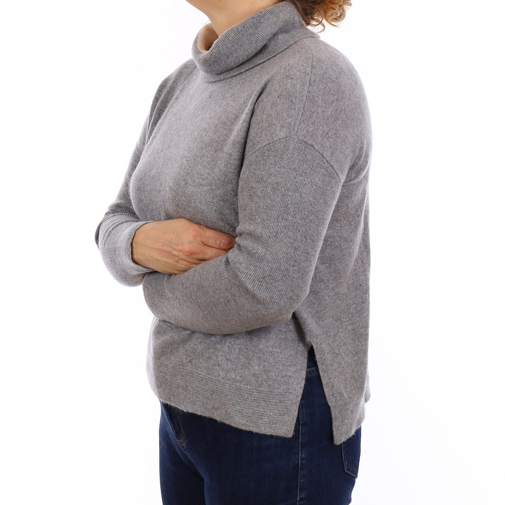 Smoke Grey Cashmere Polo Neck Jumper Medium
