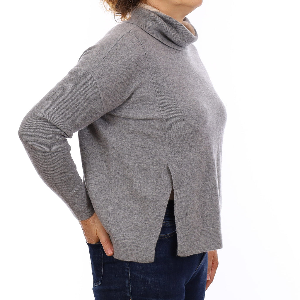 Smoke Grey Cashmere Polo Neck Jumper Medium