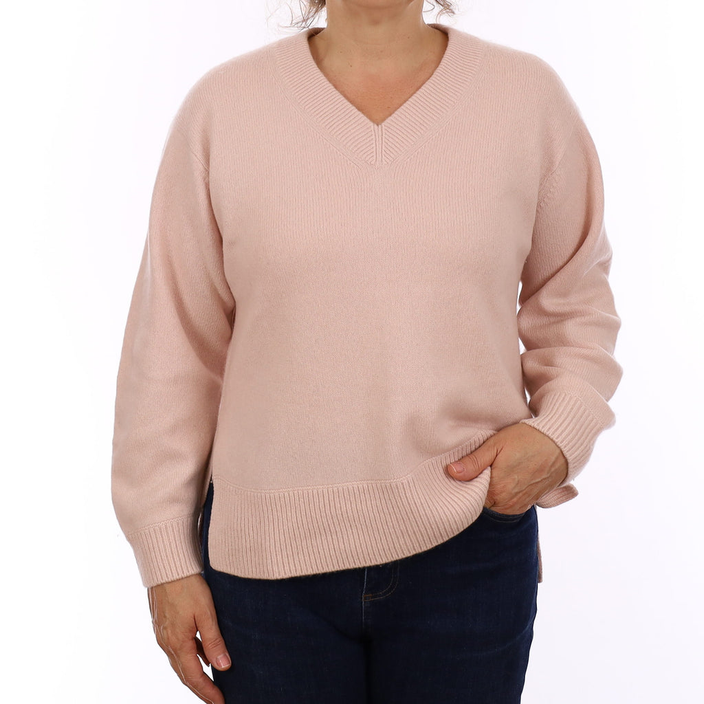 Vince Ice Pink Cashmere Chunky Knit V Neck Jumper Medium