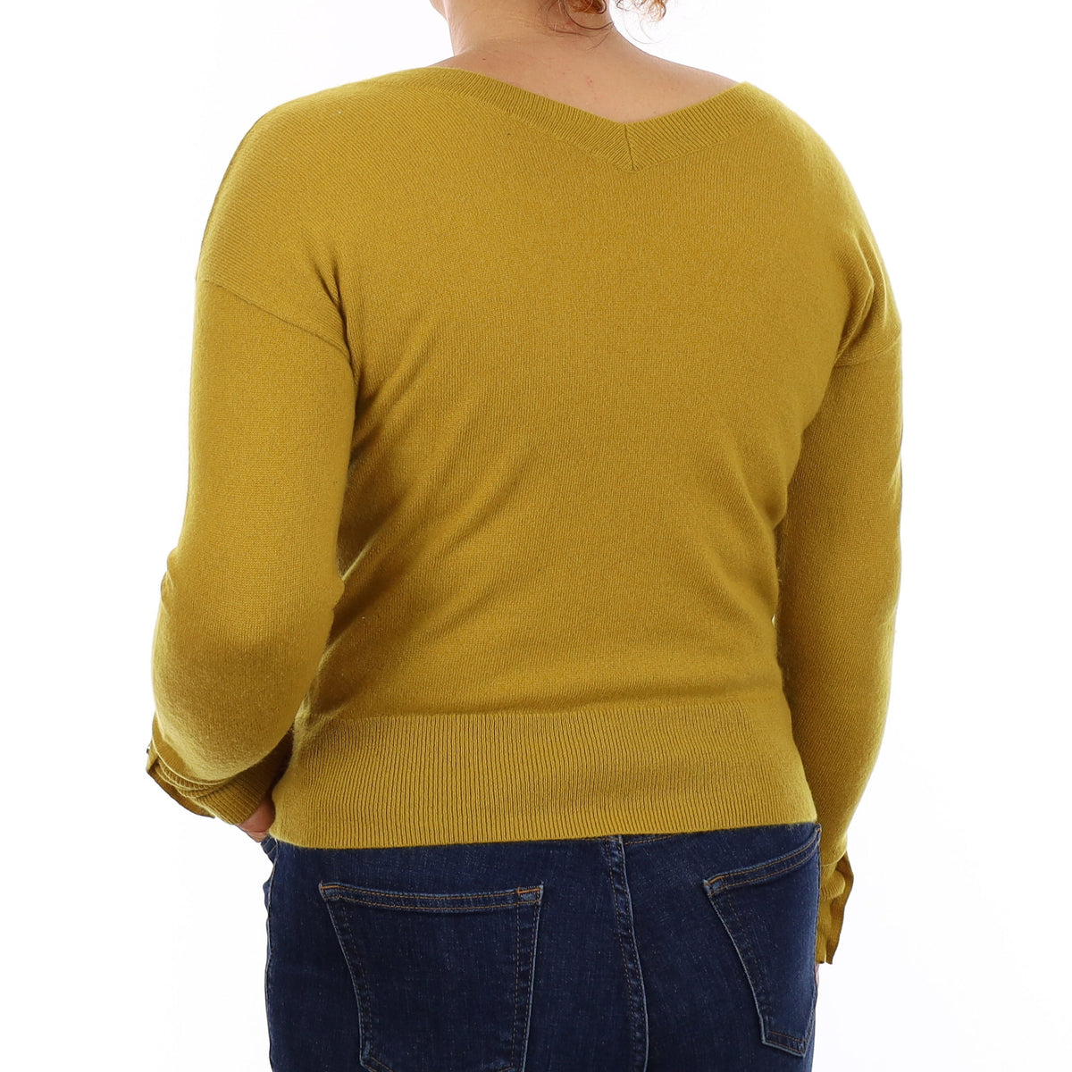 Mustard Yellow Cashmere Double Sided V Neck Jumper Medium
