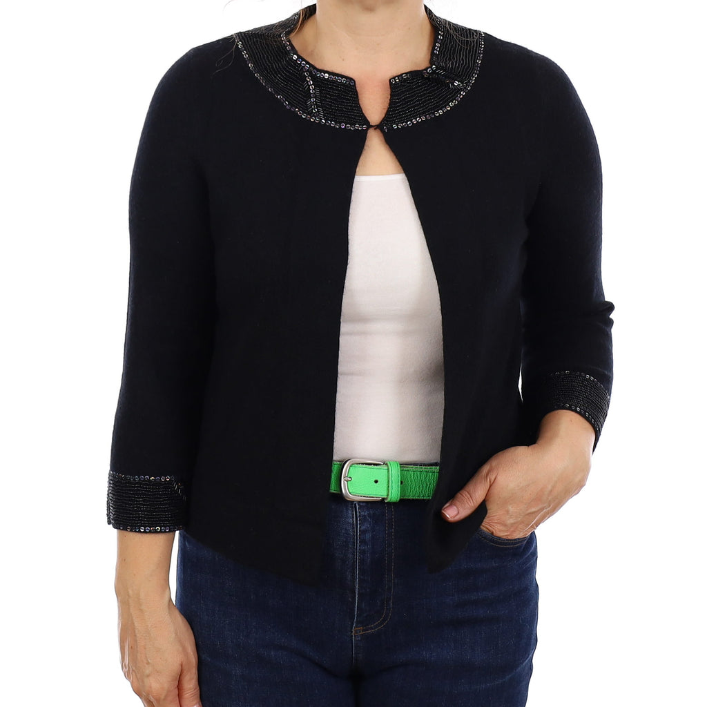 Black Sequin Embellished Cashmere Cardigan Medium