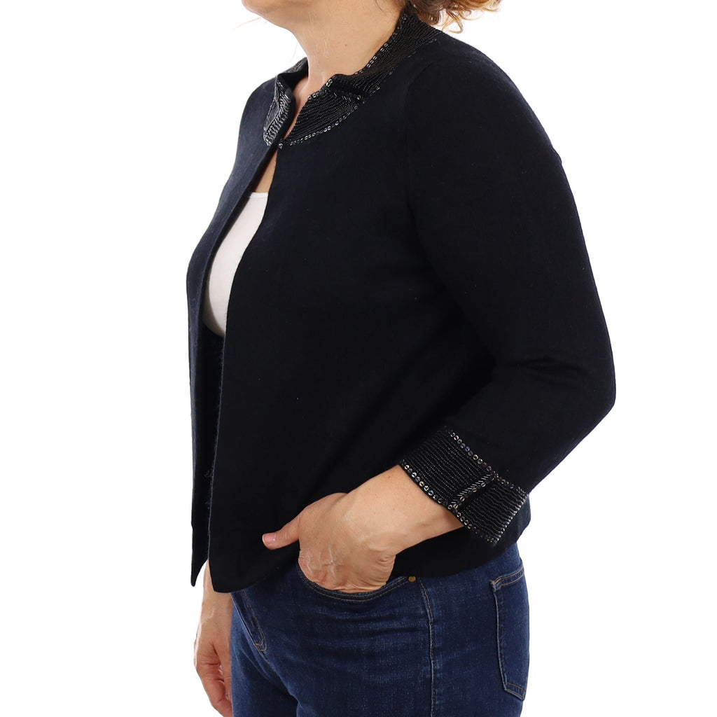 Black Sequin Embellished Cashmere Cardigan Medium