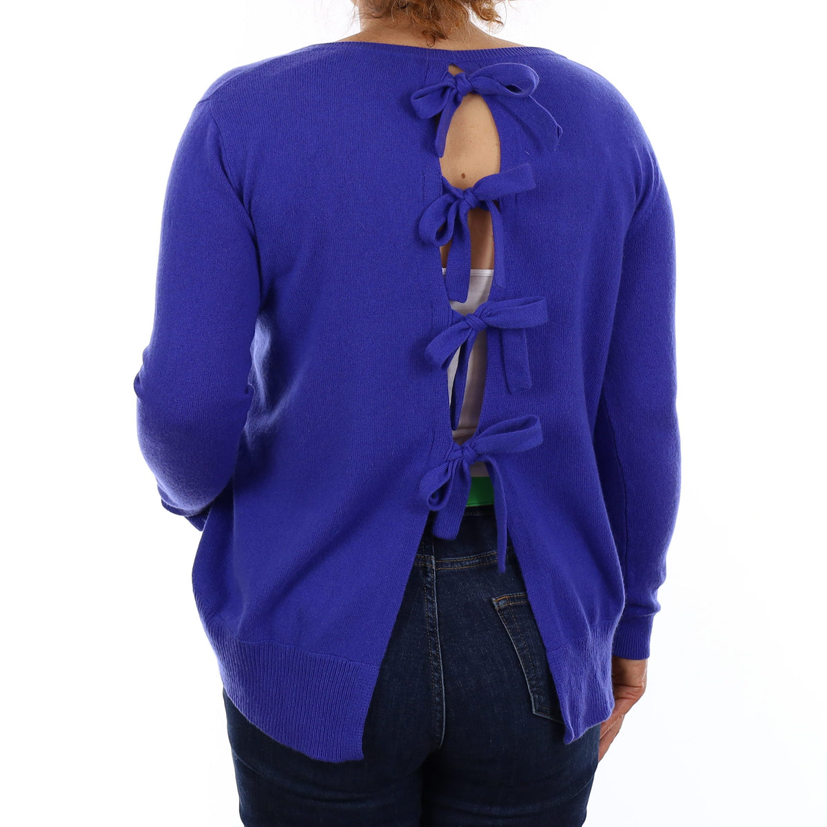 Indigo Blue Cashmere Tie Back Crew Neck Jumper Medium