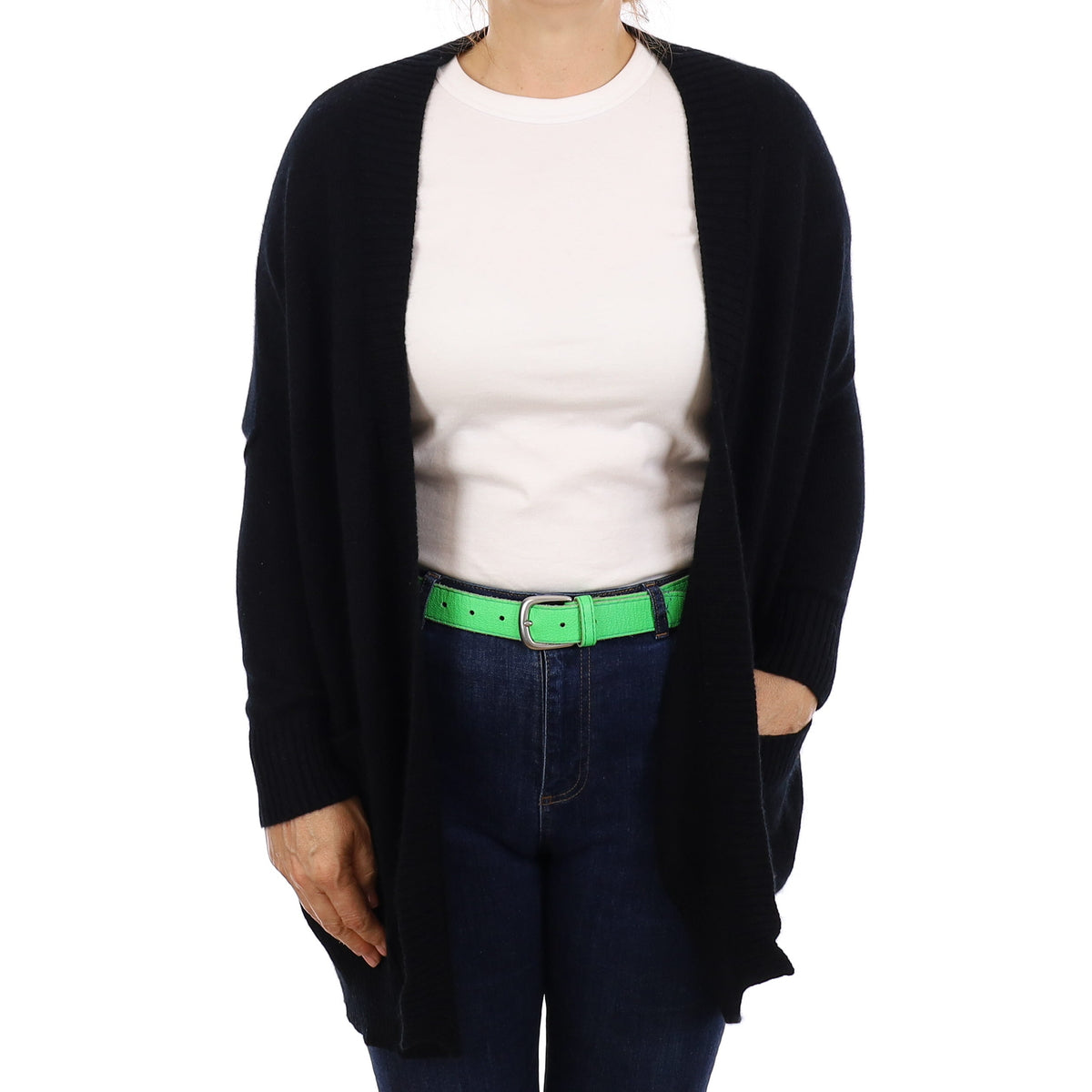Black Heavy Knit Cashmere Edge to Edge Cardigan Medium