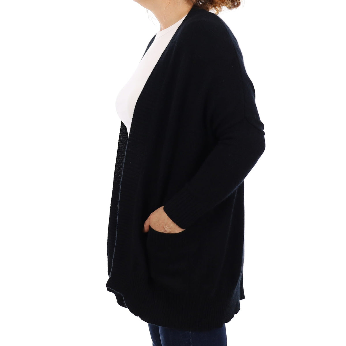 Black Heavy Knit Cashmere Edge to Edge Cardigan Medium