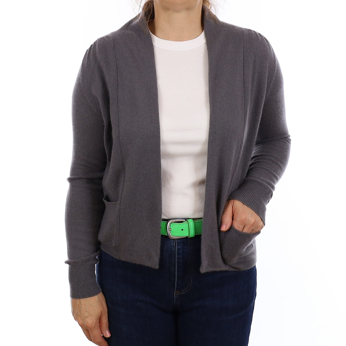 Stone Grey Cashmere Edge to Edge with Pockets Cardigan Medium