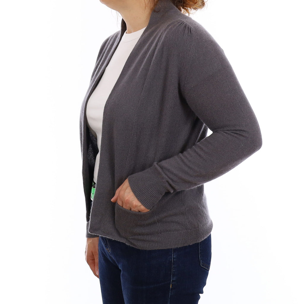 Stone Grey Cashmere Edge to Edge with Pockets Cardigan Medium