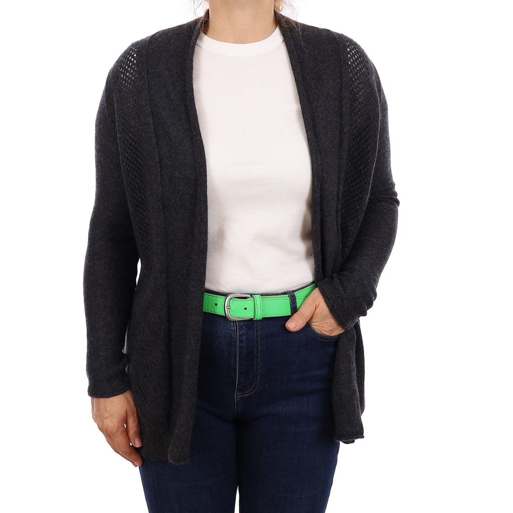 Charcoal Grey Pointelle Detail Cashmere Edge to Edge Cardigan Medium
