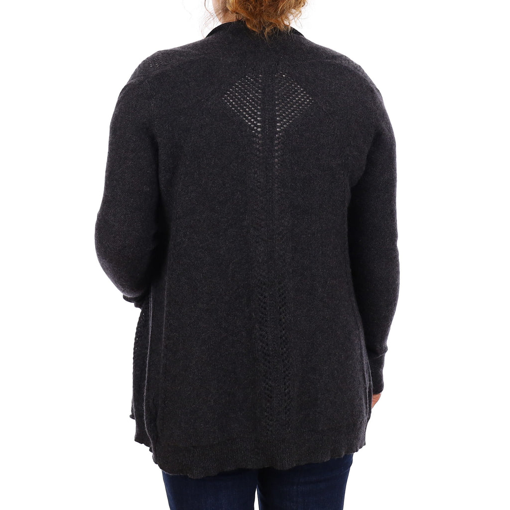 Charcoal Grey Pointelle Detail Cashmere Edge to Edge Cardigan Medium